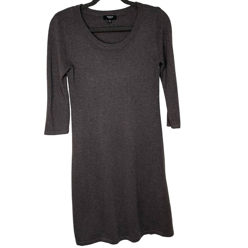 Premise Cashmere Mix Mini Grey Taupe A line Dress 3/4 Sleeve Size Small Normcore